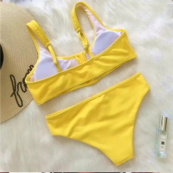 CLEARANCE Yellow Ribbed Button Up Bikini Swimsuit - Picture 3 of 3